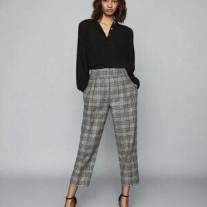 Reiss Black and White Plaid Wool Blend Trousers - US Size 8